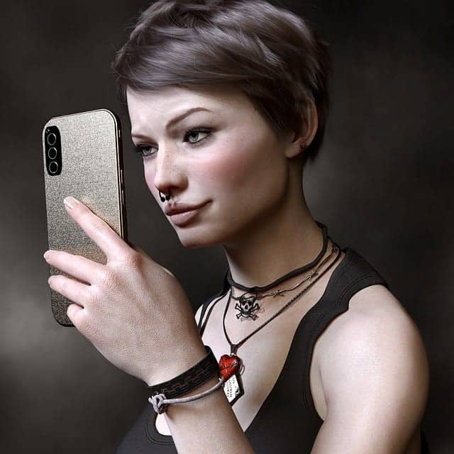A woman taking profile pictures with her phone