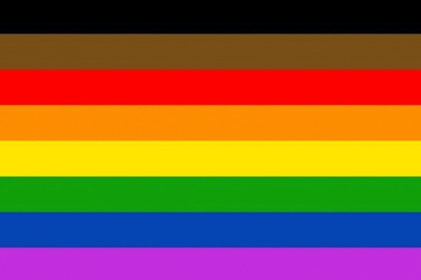 Rainbow flag with brown and black