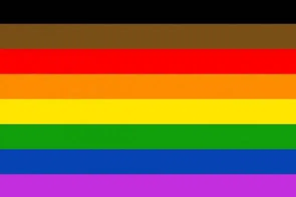 Rainbow flag with brown and black