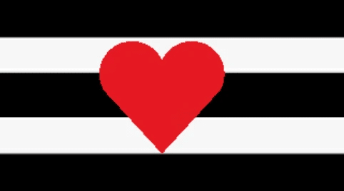 Black and white version of the flag with a red heart in the middle